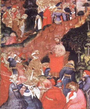 Chaucer reading to a gathered crowd